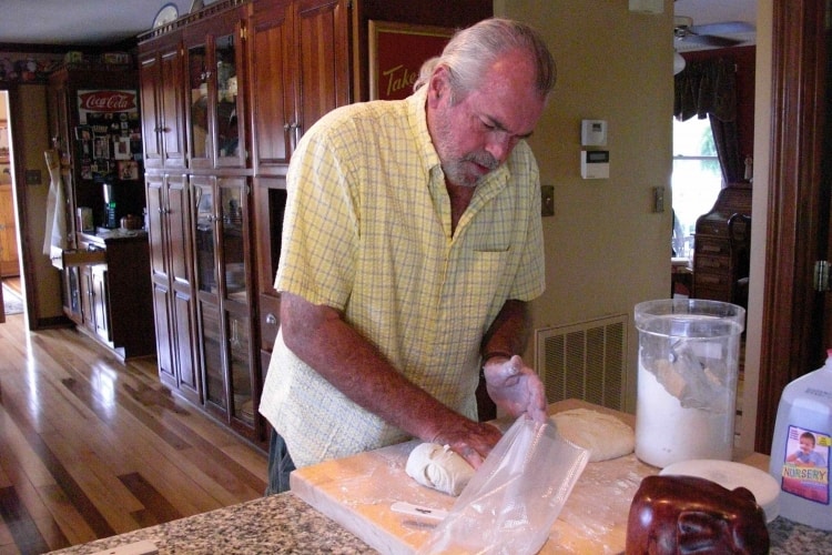 Dad making homemade shortcakes.